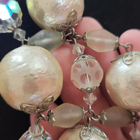 Faux pearl, glass, and ab glass crystals necklace and earrings. - Picture 7 of 7